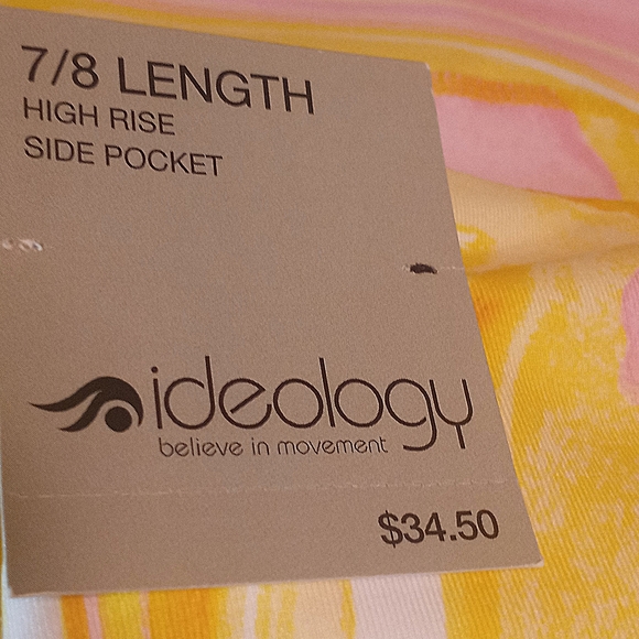 Ideology Compression Leggings 7/8 Length Hi-Rise Yellow & Pink Women Size Medium - Picture 6 of 12